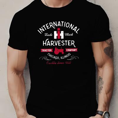 TEMU 1pc International Company Chicago Vintage-inspired Men's T-shirt, Casual Crew Neck Short Sleeve Tee, Polyester Knit Fabric, Regular Fit For Daily And Activities Image