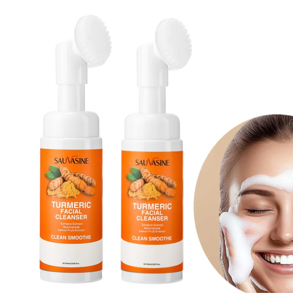 Detergente alla curcuma Idrata il viso schiarente il tono della pelle Schiuma per il lavaggio quotidiano del viso con spazzola Cura della pelle Estratto di frutta al limone pulito