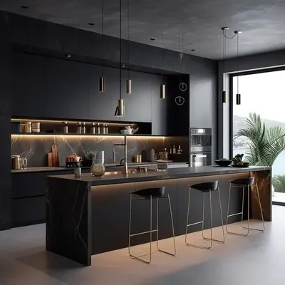 Custom Luxury Black Lacquer Matte Cabinet Furniture Free Design Modern Complete Kitchen Island Furniture