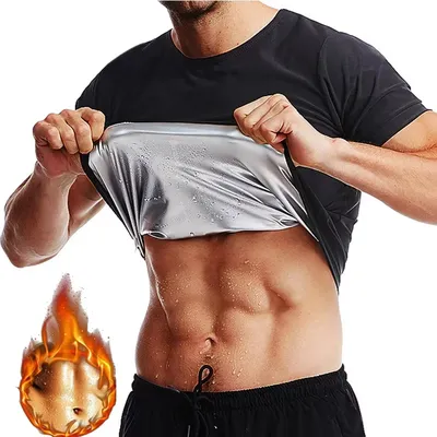 Männer Sauna Sweat Shirt Heißer Polymer Korsett Kompression Taille Trainer Hemd Workout Tank Top Gewicht Verlust Body Shaper Abnehmen Weste Image