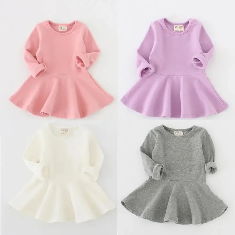 1-4Years Frühling Baby Mädchen Kleid Baumwolle Weiß Langarm Kleid Kleinkind Mädchen Kleidung Image