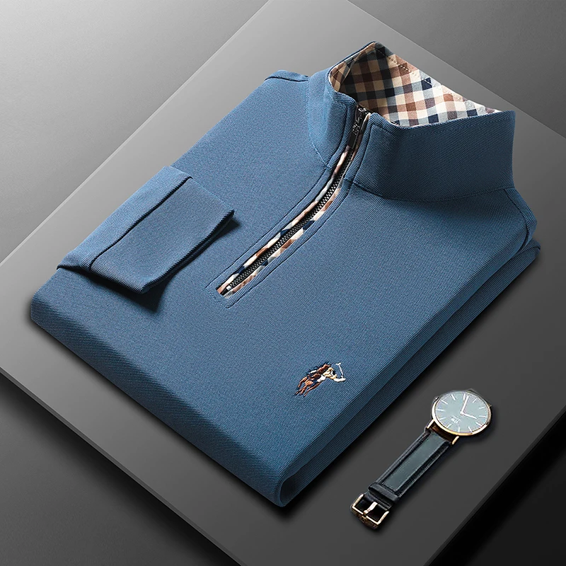 Männer 2024 Herbst Neue Luxus Marke Bestickt Zipper Langarm T-Shirt Casual Stehkragen Dicke Heißer Verkauf Männer der Kleidung Image