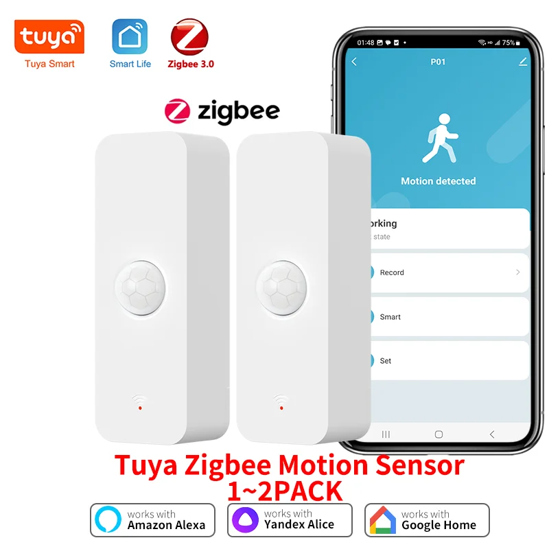 Tuya Zigbee 3.0 PIR Motion Sensor Smart Sensor APP Fernbedienung Funktioniert mit Google Assistant Yandex ZHA SmartLife Alexa Image