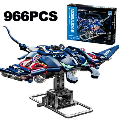 Technische Mechanische Manta Ray Meer Tier Mobulidae Leben Set Licht Bausteine Ziegel Kreative Image