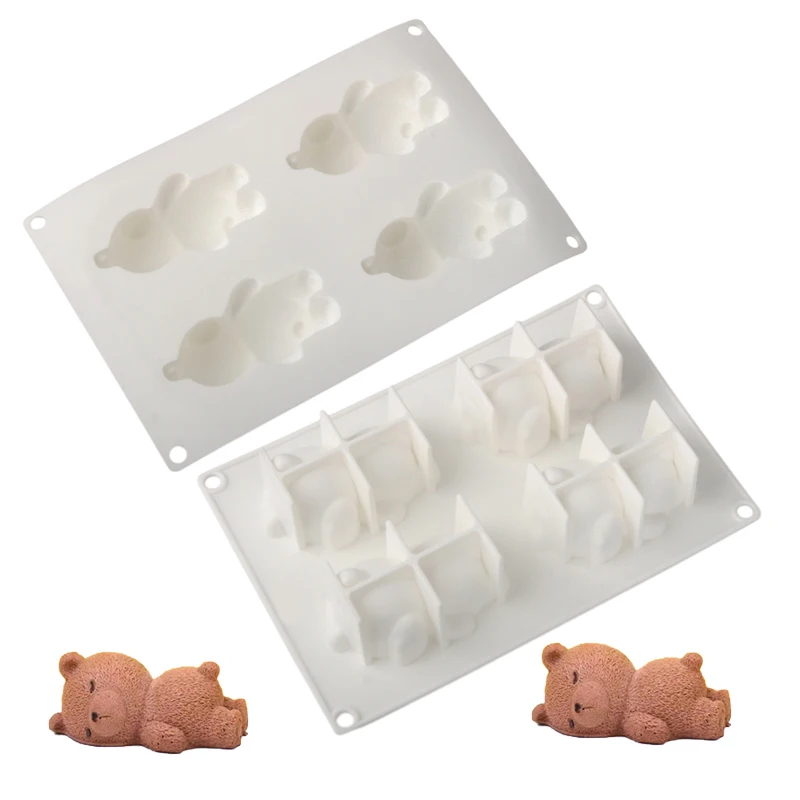 Schlafbär Mousse Kuchenform 2 oder 4 Zellen Silikon Kuchenform Dessert Werkzeuge Küche Backzubehör Harz Ton Handwerksform Image