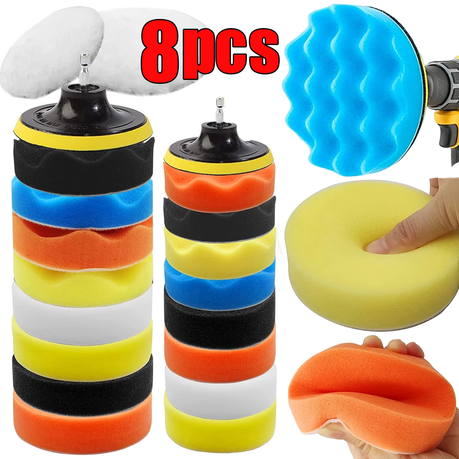 8Pcs Polieren Schwamm Platte Set Plüsch Wachsen Winkel Schleifen Reinigung Schwamm Rad Auto Schönheit Set Elektrische Bohrer Polieren Image