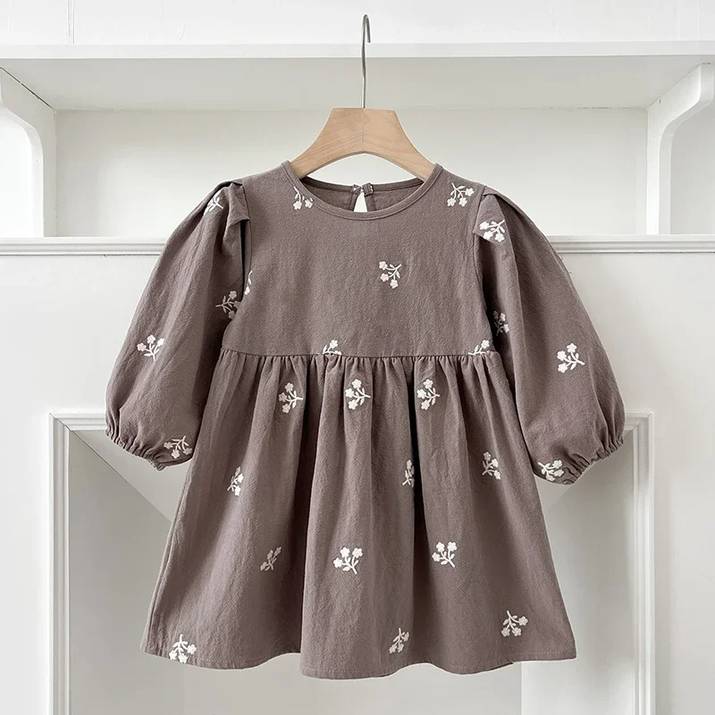 2-7Yrs Casual Neue Blumenmädchenkleider Kinder Mädchen Kleid Floral Kinder Kleidung Herbst Baumwolle Stickerei Baby Mädchen Prinzessin Kleid Image