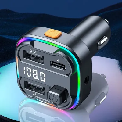 Auto Bluetooth 5.3 FM Sender Dual USB Typ-C 3.1A Schnellladegerät AUX Audio Adapter Car Kit mit Freisprecheinrichtung MP3 Modulator Player