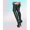 Schwarze, matte Leder-Plattform-Overknee-Stiefel, Stiletto-Absatz, modische, elegante Damenschuhe,