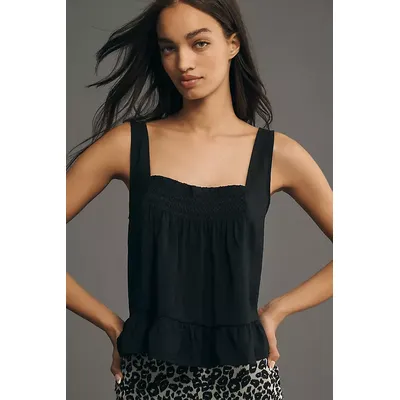 Maeve Smocked Ruffle-Hem Swing Tank Top
