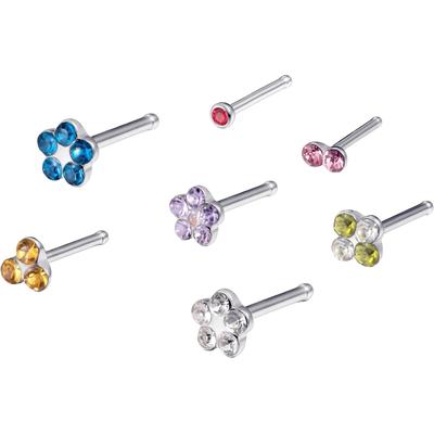 Nasenpiercing-Set FIRETTI "Multipack Schmuck Geschenk Edelstahl Piercing Nasenstecker Flower", bunt (edelstahl, bunt, blutrot, fuchsia, champagner, grün, kristallweiß, lavendel, blau), Piercings, Edelstahl, mit Preciosa Crystal