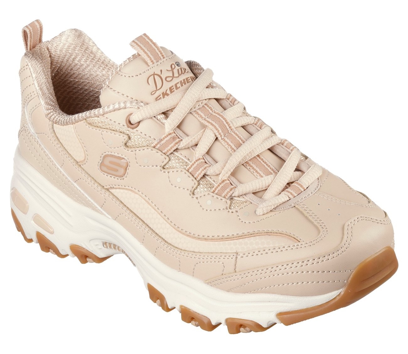 Sneaker SKECHERS "D'LITES-GOOD NEUTRAL", Damen, Gr. 35, beige (natur), Leder, Schuhe Sneaker, Chunky Sneaker, Plateausneaker mit Memory Foam