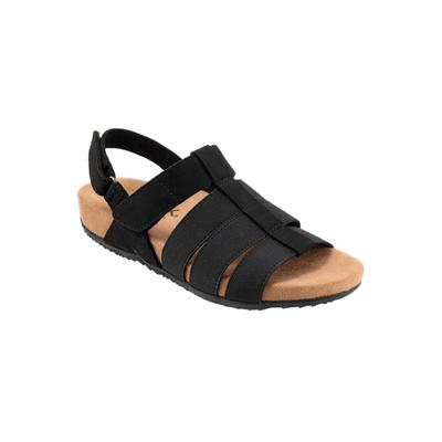 Wide Width Women's Burnaby Adjustable Strap Sandal by SoftWalk in Black Nubuck (Size 7 W)