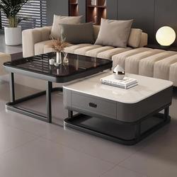 GOOCOO Nesting Coffee Table Set of 2, Modern Black Glass Side Table, Metal Frame Square End Table, Center Tables,Nesting Coffee Table for Living Room,Bedroom And Small Spaces