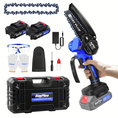 TEMU Mini Chainsaw, 4-inch Electric Chainsaw Cordless With 2 Batteries And , 2024 Upgraded Portable Handheld Small Chain Saw For Wood Cutting, Tree Trimming, Courtyard, Household, And Garden Image