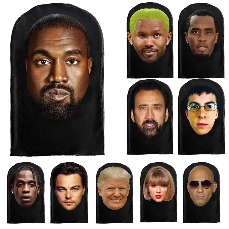 Neue 3D-gedruckte Kanye-Maske, elastische Mesh-Vollgesichtsmaske für Männer und Frauen, Cosplay-Kopfbedeckung, Hip-Hop-Mode, Sturmhaube, Kapuze, Hut, Kopfbedeckung