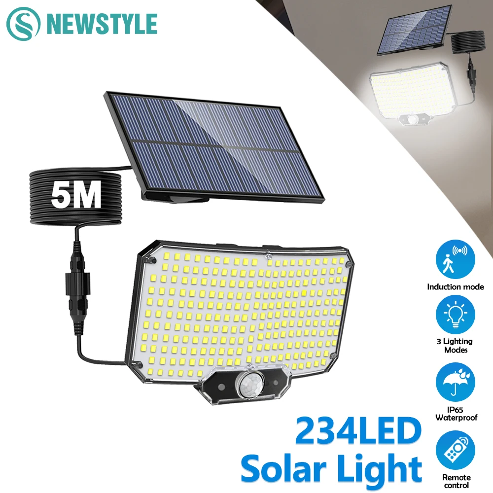 234/280 LED-Solarleuchten für den Außenbereich, Bewegungsmelder, Solar-Flutlichter, wasserdicht, solarbetrieben, Sicherheits-Spot-Wandleuchten, Garten