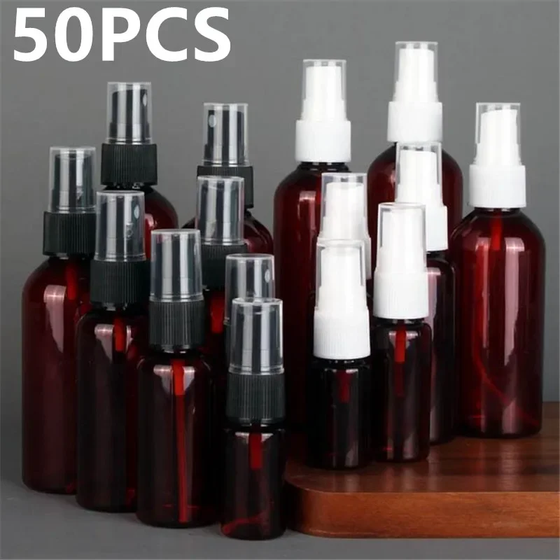 50PCS 10/20/30/50/100ml Braun PET Kunststoff Leere Spray Flasche Nachfüllbare Flaschen parfüm Zerstäuber Feinen Nebel Alkohol Flasche Image