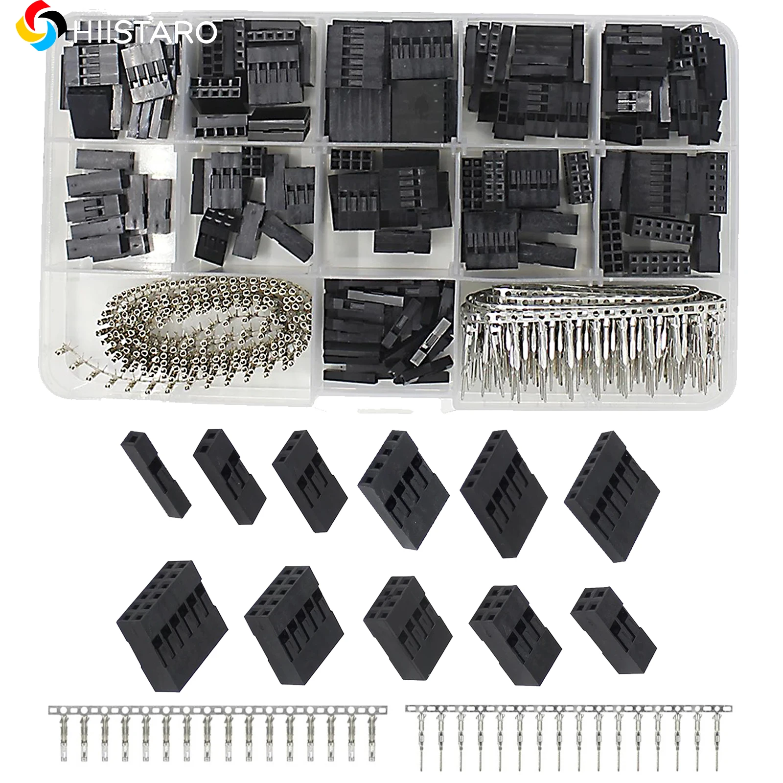 620 Stück Jumper Wire Connector Kit 2,54 mm männlich weiblich Crimp Pin Terminal Kit 250 V 3a 1-12 Pin Header Gehäuse Kit Image