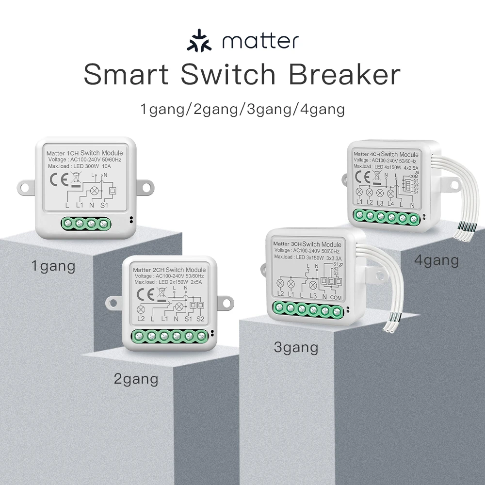 Matter WIFI Smart Switch Modul Relais Breaker HomeKit Wireless Control Breaker Funktioniert mit Siri Alexa Google Home Smart Home Life Image