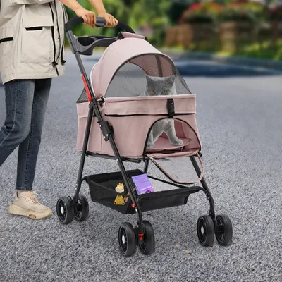 Pink Pet Stroller for Cats/Dogs,Dog Cat Stroller for Up to 30lbs Small Medium Dogs Cats Foldable