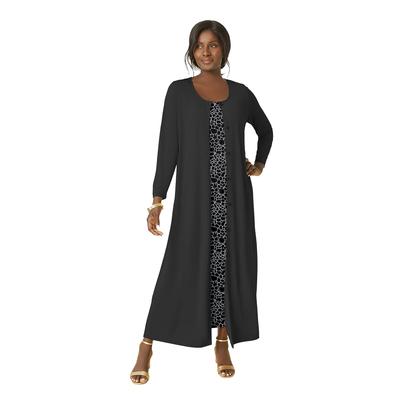 Plus Size Women's 2-Piece Stretch Knit Duster Set by The London Collection in Black Giraffe Print (Size 18/20)