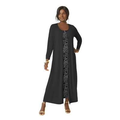 Plus Size Women's 2-Piece Stretch Knit Duster Set by The London Collection in Black Giraffe Print (Size 14/16)