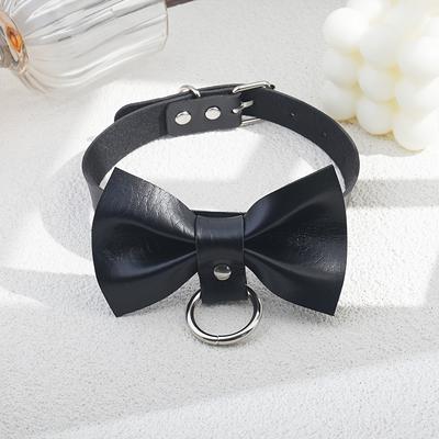 TEMU 1pc Gothic Style Leather Choker With Bow Tie And O-ring Detail, April Birthstone, Mardi Gras Accessory, Suitable For Parties And Banquets, Wear Image