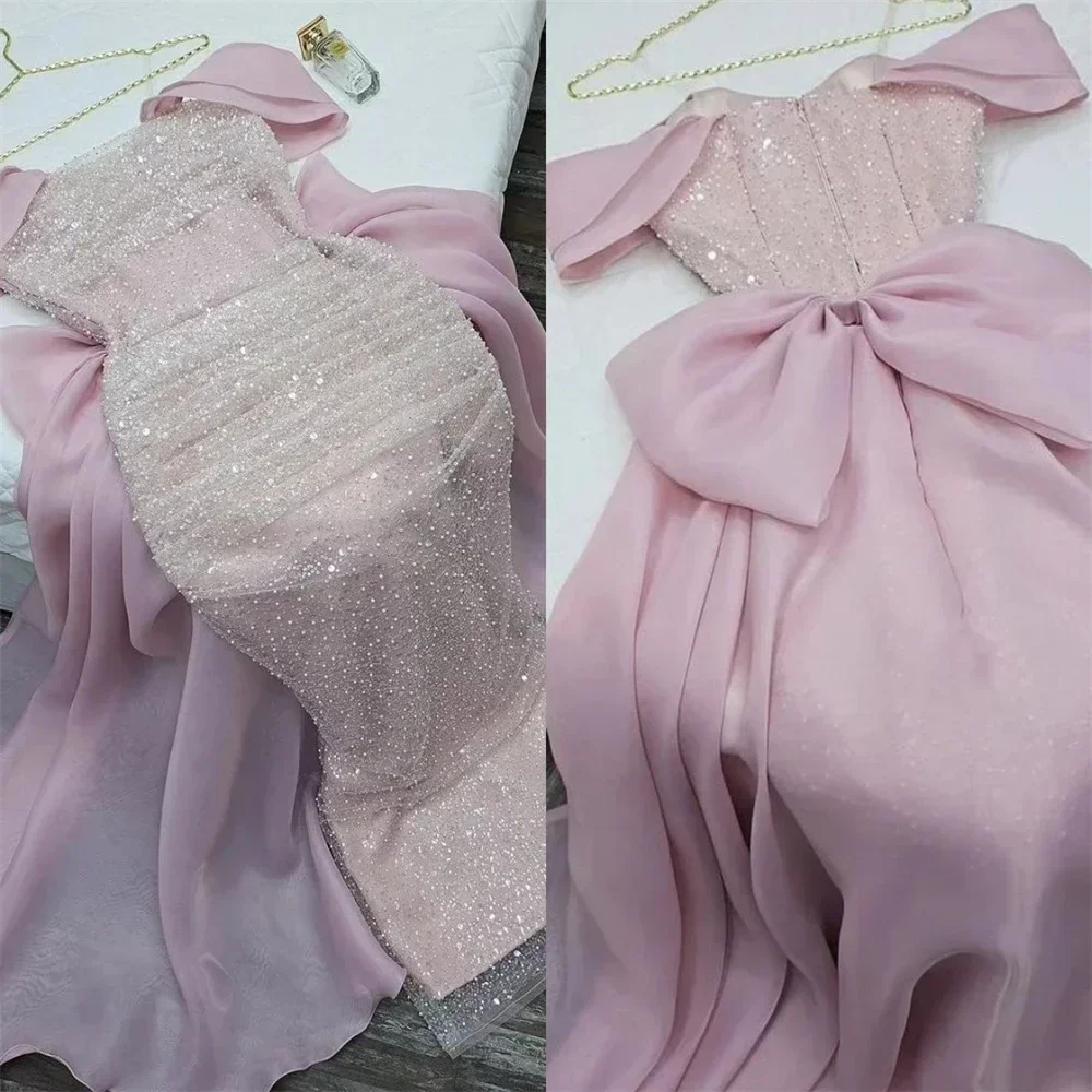 Customized Prom Dresses Elegant Off Shoulder Pink Evening Dress Elegant Backless Celebrity Dress High Quality Ball Party Gowns