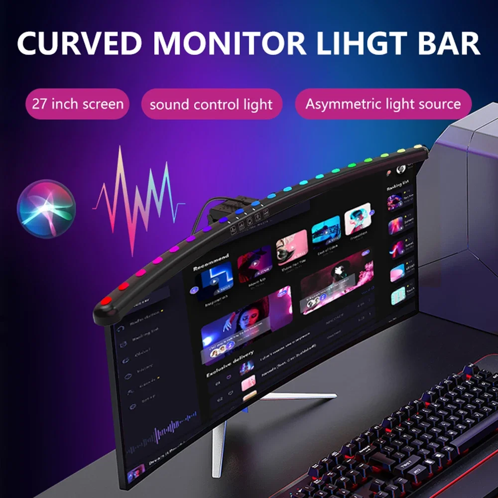 60 cm Schreibtischlampe, LED-Licht, RGB, gebogen, gerade, Computer-Monitor-Bildschirm, hängende Lichtleiste, USB, 3 Farben, dimmbar, Lesetischlampe
