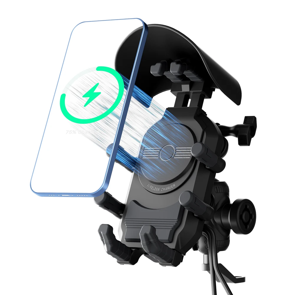 Fast Charger Stand 15W Wireless Charging Shockproof Smartphone Handlebar Mount Anti-Theft Bike Cellphone Support Waterproof
