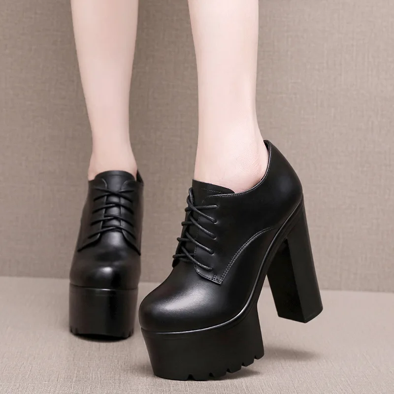 12 cm 14 cm Kleine Größe 32-43 Vintage Dicke Unterseite Chunky Plateaupumps Damen Oxfords Winter 2025 Super Block High Heels Schuhe Pelz