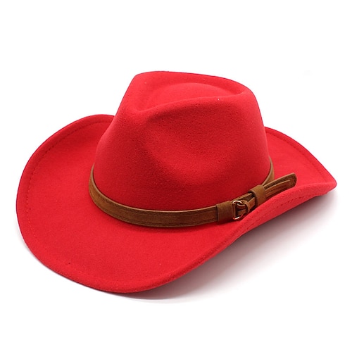 Herren Kentucky Derby Hut Sonnenhut Cowboyhut Fedora-Trilby-Hut Schwarz Rote Wollig Vintage-Stil Mode 18. Jahrhundert Bundesstaat Texas Täglich Themenparty Einfarbig Sonnenschutz Cosplay Image