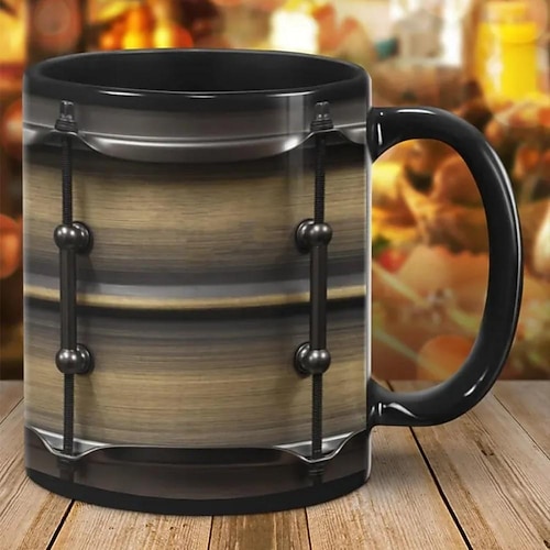 schwarzer Vintage-Trommelbecher, lustige Trommelgeschenke, Weihnachtsgeschenk für Schlagzeuger, Trommelkaffeetasse, Trommelvater, Trommelbruder-Bechergeschenke, Trommeln 11oz Image