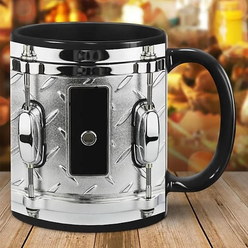 schwarzer Vintage-Trommelbecher, lustige Trommelgeschenke, Weihnachtsgeschenk für Schlagzeuger, Trommelkaffeetasse, Trommelvater, Trommelbruder-Bechergeschenke, Trommeln 11oz Image