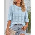 Damen Pullover Brautkleider schlicht Weich Einfarbig Gerippt Rundhalsausschnitt Strick 3/4 Ärmel Normale Oberteile Stricken Outdoor Täglich Wochenende Weiß Rosa Frühling Herbst