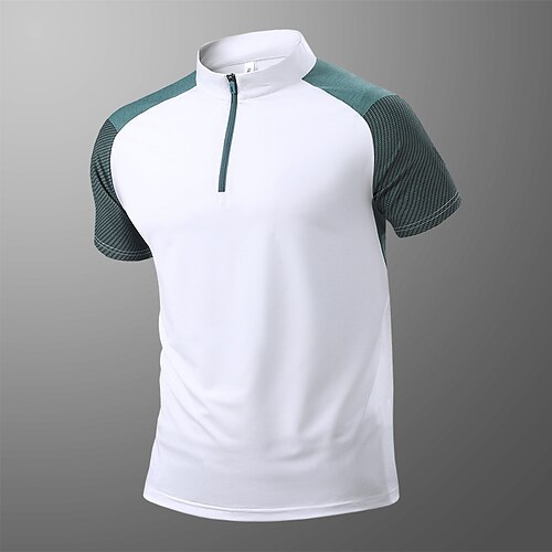 Herren T-Shirt Wander-T-Shirt Ärmellos Viertelreißverschluss T-Shirt Muskelshirt Kurzarmhemd Außen Schnelltrocknend Training Weich Schweißableitend Sommer Frühling Spandex Polyester Patchwork Schwarz Image