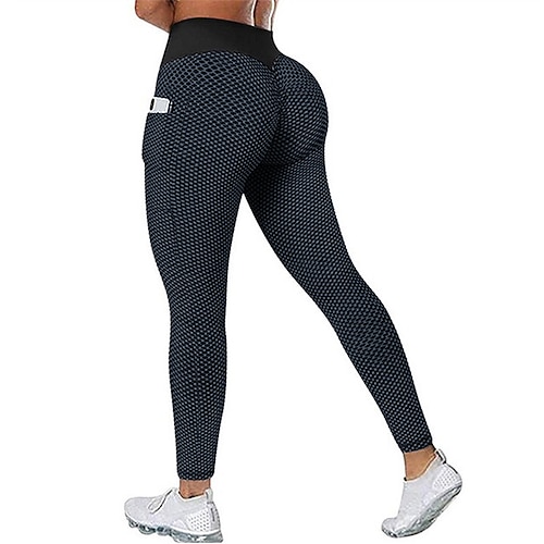 Damen Yogahose Yoga-Leggings Tasche Basic Po-Lifting Bauchkontrolle Hohe Taille Pilates Fitnesstraining Training Kurze Leggings Strumpfhosen Mode Schwarz Blau Fuchsie Herbst Winter Sport Sportkleidung Image