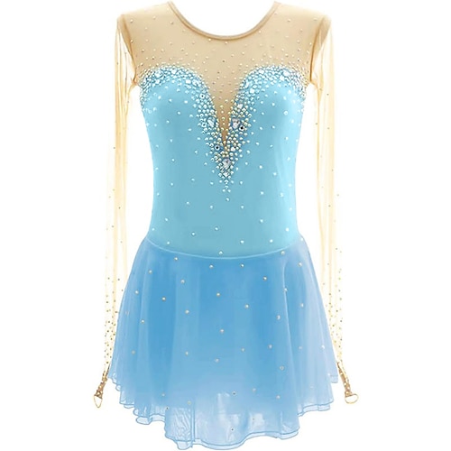 Eiskunstlaufkleid Damen Mädchen Eislaufen Kleid Schwarz Weiß Rot Daumenloch Netzstoff Hohe Elastizität Training Wettbewerb Eiskunstlaufkleidung Klassisch Kristall / Strass Langarm Eislaufen Image