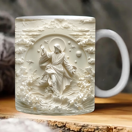3D-Jesus-Tasse, 3D-Druck, Kaffeetasse, Geschenk für Christen, weiße Keramik, 330 ml, 12 oz, Geburtstage, Jubiläen, Weihnachten, Hochzeiten, beste Geschenkideen für Christen Image