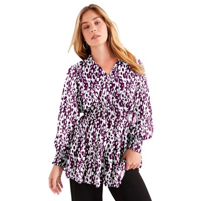 Plus Size Women's Smocked Georgette Tunic by June+Vie in Abstract Waves (Size 14/16)