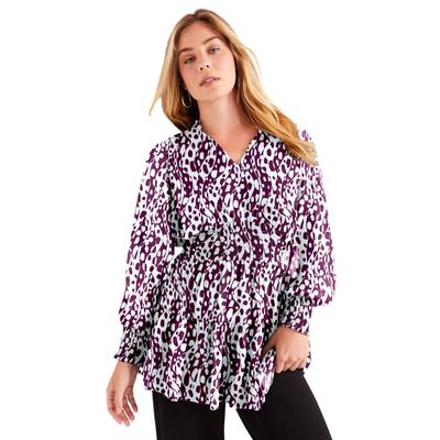 Plus Size Women's Smocked Georgette Tunic by June+Vie in Abstract Waves (Size 22/24)