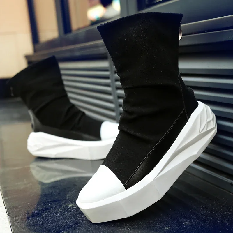 High Top 2025 Herbst Neue männer Casual Schuhe Fashion Slip Auf Mann Turnschuhe Outdoor Komfort Trend Schuh Mitte der Wade Männer Stiefel Zipper 44