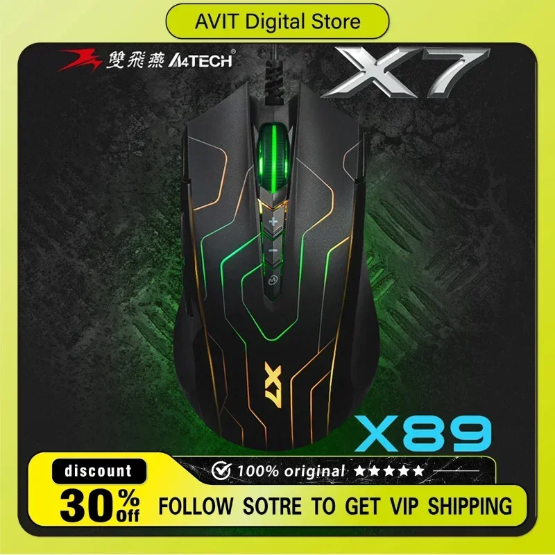 A4Tech Bloody X7 Serie X89 Maus, kabelgebunden, RGB-Makroprogrammierung, geringe Verzögerung, FPS, E-Sport, Gamer-Maus, Büro-Laptop-Zubehör Image