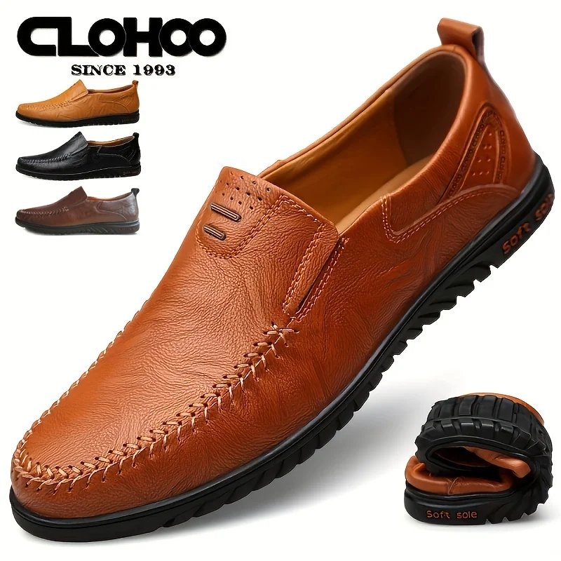 CLOHOO Herren-Loafer aus echtem Leder, flach, atmungsaktiv, Freizeitschuhe, handgefertigt, Slip-on-Fahrschuhe, modische Business-Schuhe