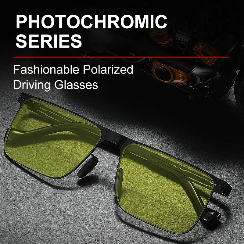 Photochrome/Anti-Blaulicht-Brille für Herren, Sonnenbrille zum Fahren, Outdoor-Reisen/Angeln, Sonnenbrille, polarisierte Metallbrille Image