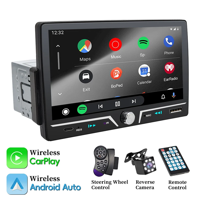 Hippcron 7" Autoradio Wireless/Wire Carplay Android Auto 1Din HD Touchscreen Bluetooth U-Disk Typ-C Unterstützung Rückfahrkamera Image