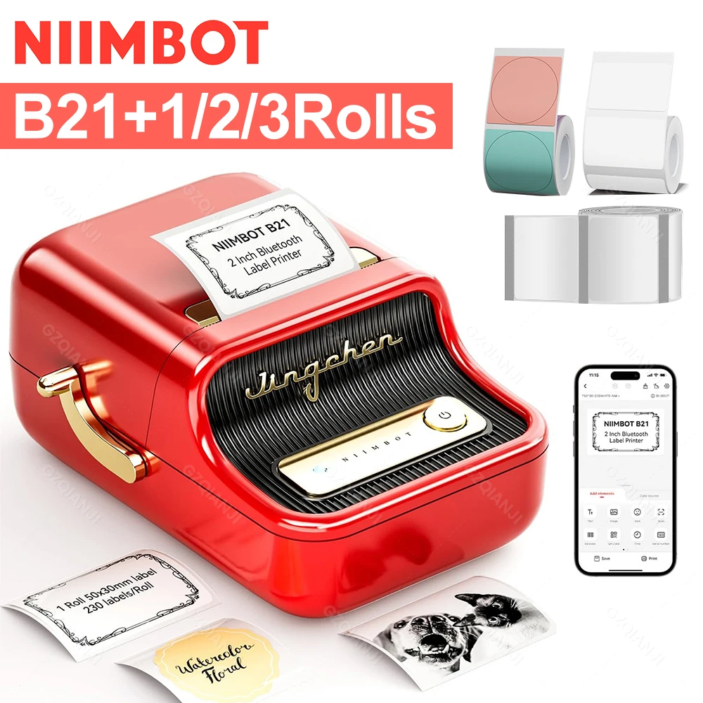 NEU Niimbot B21 Mini tragbarer Thermo-Etikettendrucker Mini-Klebeaufkleberhersteller für Heimbüro für Mobiltelefon Image