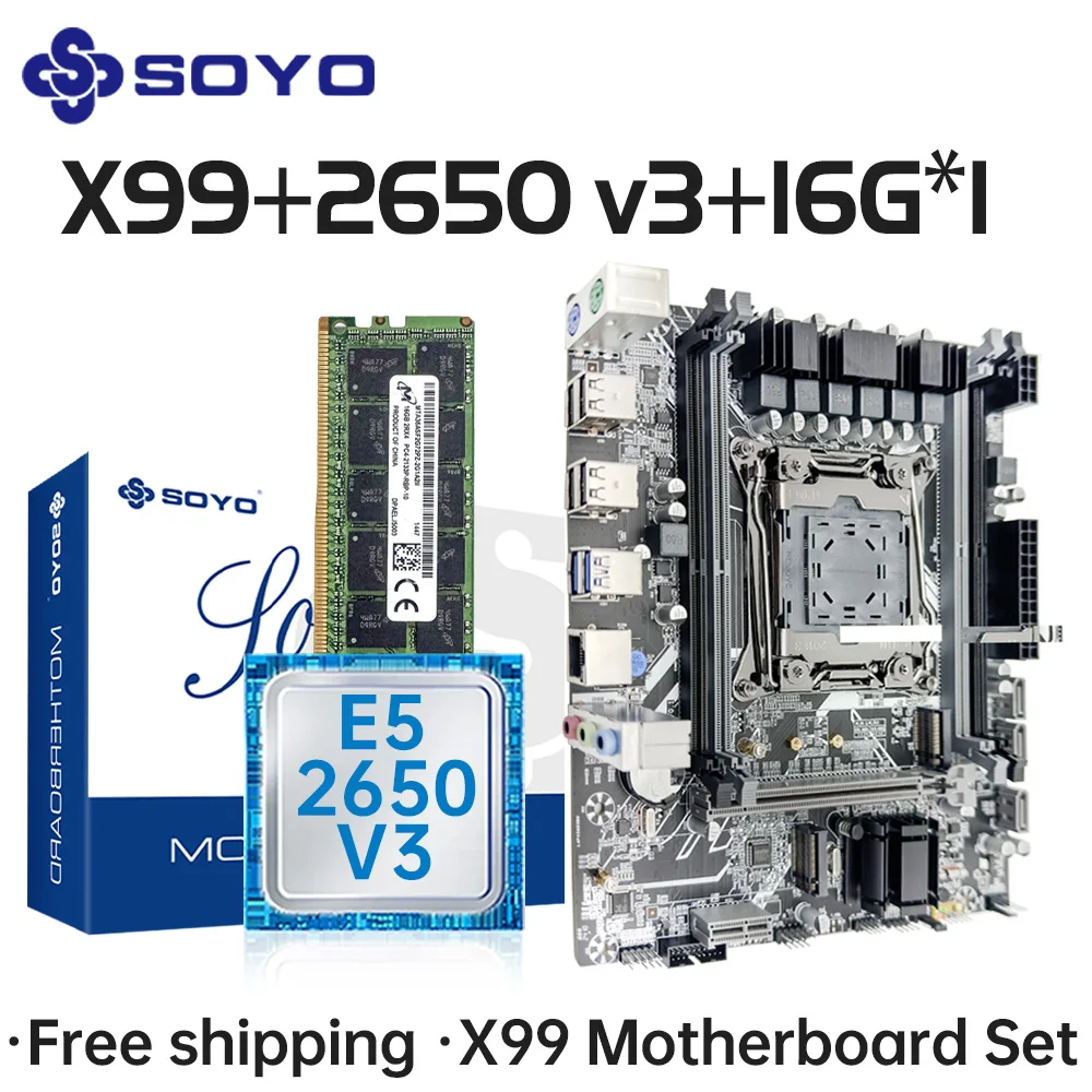SOYO X99 Motherboard-Set mit Intel E5 2650 V3 CPU DDR4 16G*1 2133 MHz ECC RAM für Desktop-Gaming-Computer-Komponenten Mainboard Image
