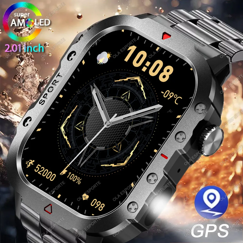 Neue Militär GPS Smart Uhr Männer Taschenlampe Gesundheit Monitor Wasserdichte Outdoor Sport Fitness Bluetooth Anruf Smartwatch Männer Frauen